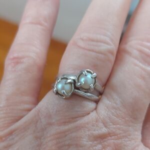 Lot Of 2 Vintage Sterling Silver Pearl Rings Size 5